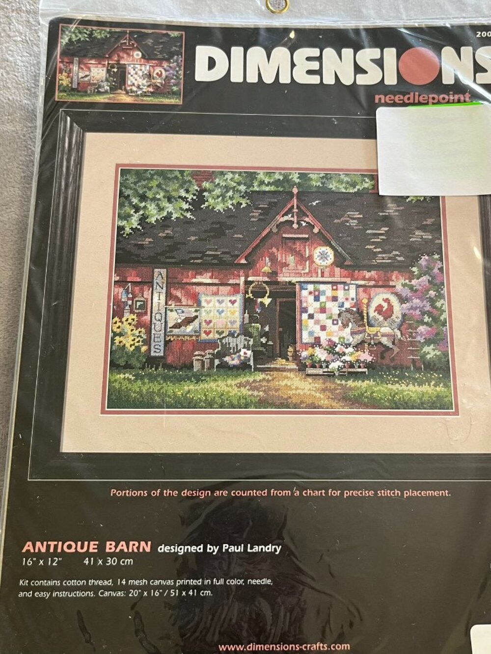 Dimensions #20008 Antique Barn Needlepoint Kit Sealed with floss colored canvas